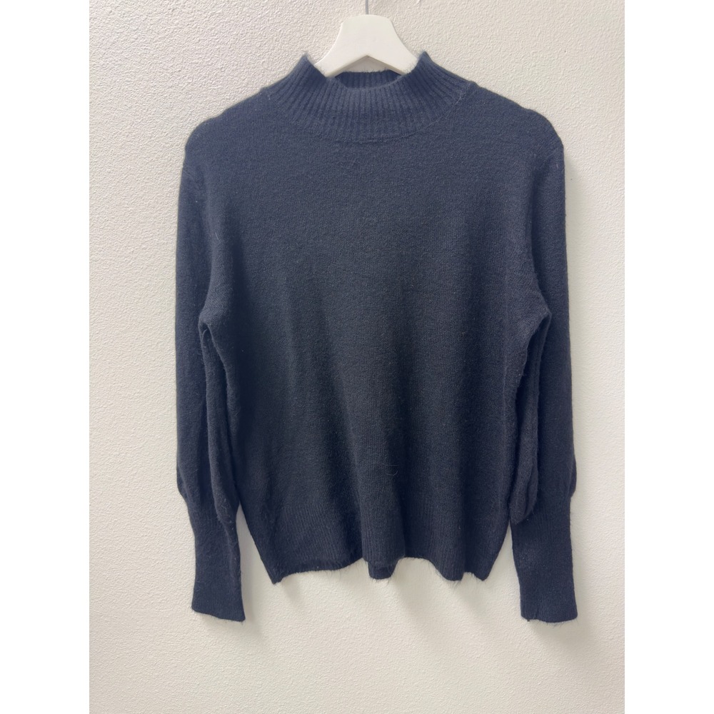 JContemporary Mock Neck Puff Sleeve Fuzzy Knit Sweater Small Academic‎ Goth Chic